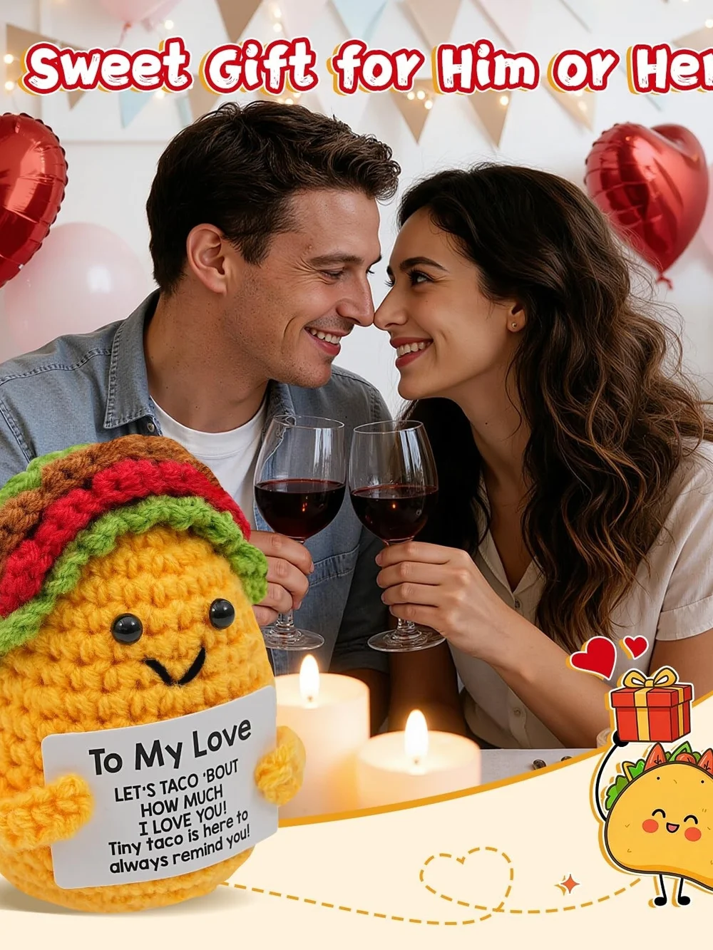 To My Love Yellow Crochet Taco Plush Positive Decor Home Desk Gift Humor AG